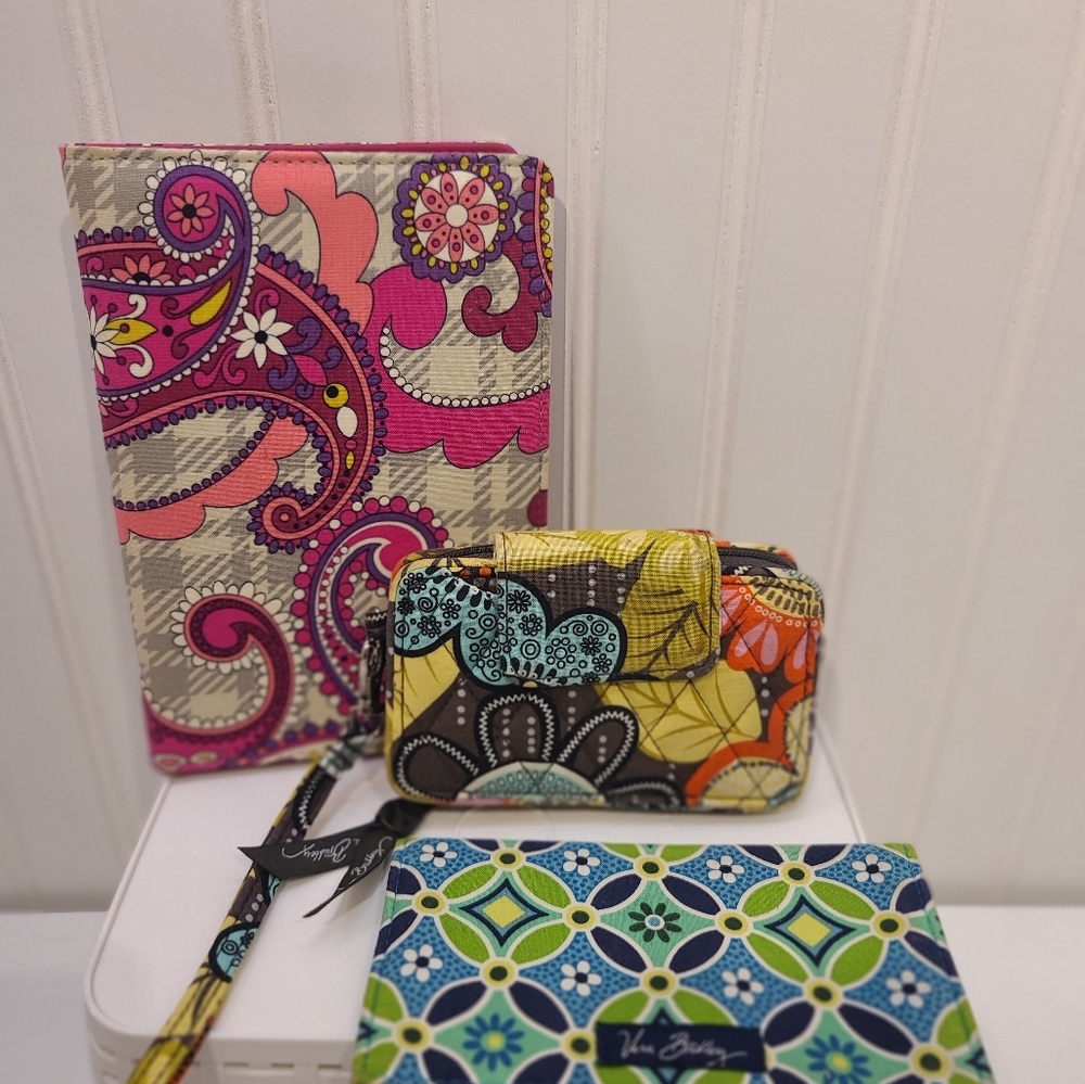 Lot of 3 Vera Bradley Items - Tablet Case, Wristlet Wallet, and Checkbook Cover.
